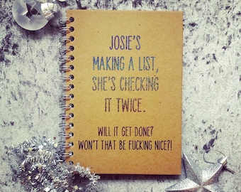 Personalised Adult Making Lists Notebook Journal. Christmas Festive Rude Swearing Gift