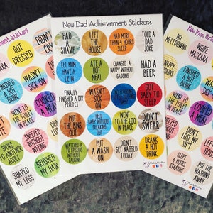 20 autocollants brillants New Mum Mom ou New Dad Achievement 1.5 « Drôle Rude Baby Shower