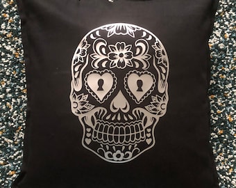 Sugar Skull Cushion Pillow Including Inner Candy Skull Day Of The Dead Various Colours Available