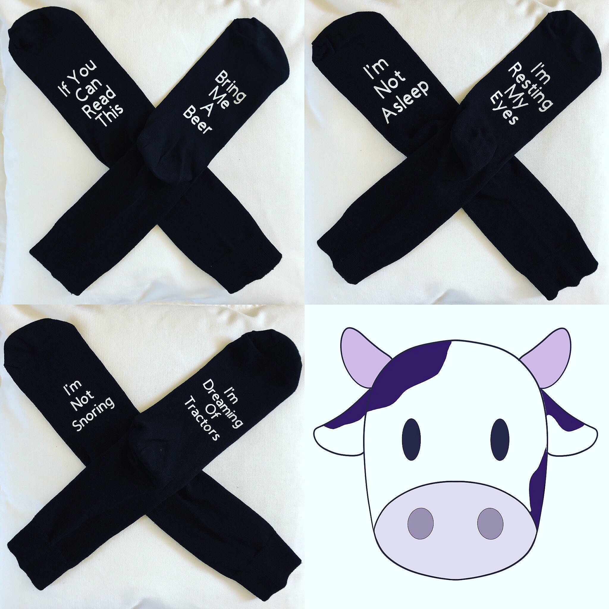 Image of Funny Dad Socks, Fathers Day Gift, Bring Me A Beer, Dreaming Of Tractors, Resting My Eyes, If You Can Read This Socks