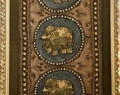 Vintage Kalaga Myanmar Thai Burma embroidery Elephant Tapestry Sequin 150 x 54cm
