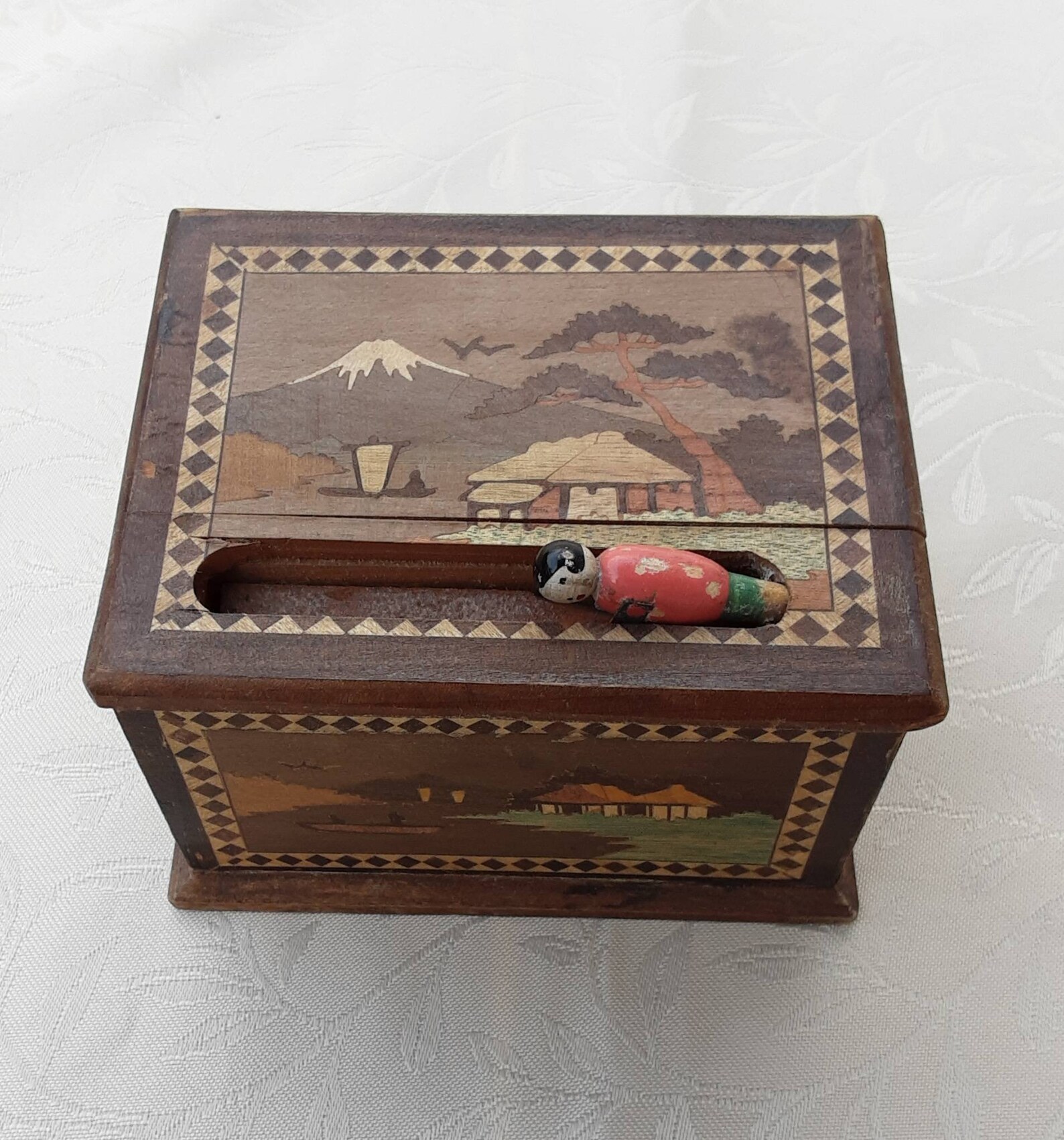 Japanese Inlaid Wooden Cigarette Box 1930s Mount Fuji Etsy