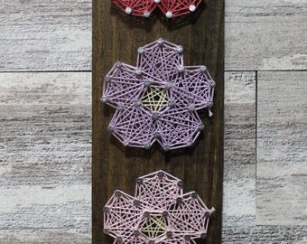 Flowers String Art on Jacobean Wood (3"x12"), Flowers