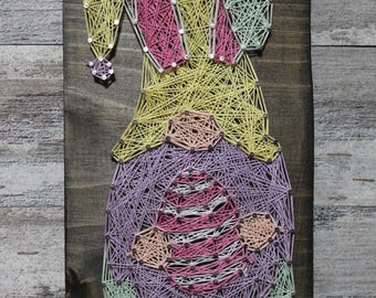 Gnome String Art Sign: Easter Egg Decor on Jacobean Wood (6"x11")