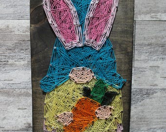 Gnome String Art Sign: Carrot Decor on Jacobean Wood (5"x11")