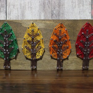 Colorful Trees String Art Sign, Jacobean Stained Wood (3.5x7.5)