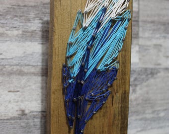 3"x8" Feather String Art Sign, Blue Feather