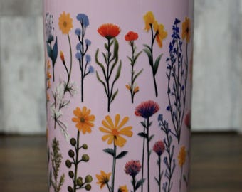 Pink Floral Cup, Stainless Steel, 16 oz., Flowers, Florals
