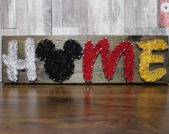 Home String Art Sign: Espresso Stained Wood (5.5"x18"), Mickey