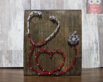 Stethoscope String Art Sign, 5"x6" Jacobean Stained, Nursing, Doctors