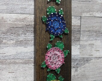 Turtles String Art on Jacobean Wood (3"x12"), Turtles