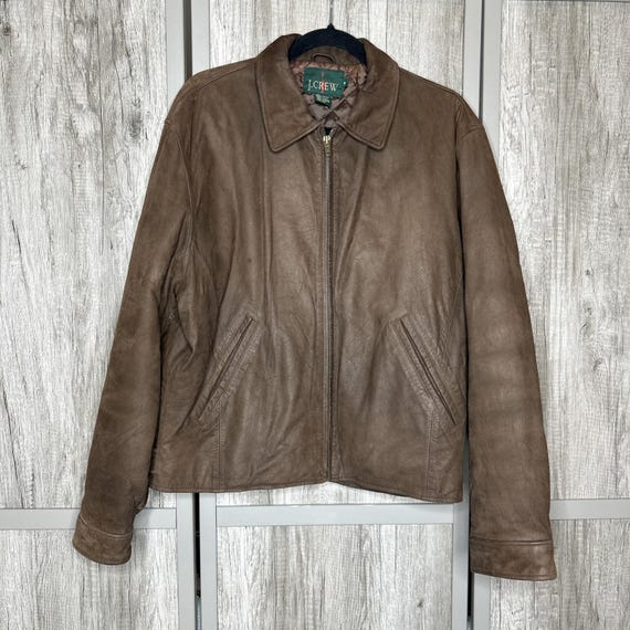 J.Crew, Vintage J Crew Leather Jacket Men Size M 90s Leather Bomber Jacket Oarsman Brown