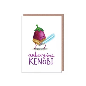 Tarjeta de cumpleaños o aniversario de Obi-Wan Kenobi en color berenjena