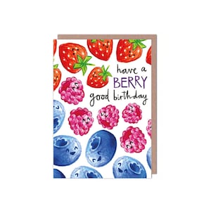 Carte d'anniversaire baies fraises myrtilles framboises