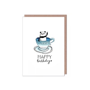 Verjaardagskaart Panda in een theekopje