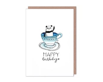 Panda in a Teacup Birthday Card