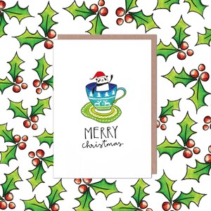 Kerstkaart Panda in een theekopje