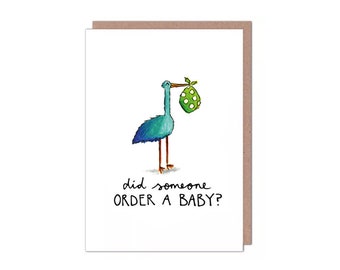 Cute New Baby Pregnant Baby Shower Stork Card