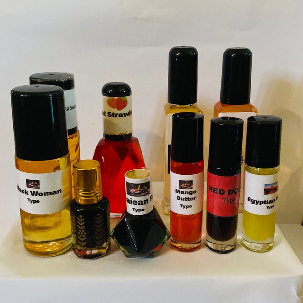Assorted 70 different oil scents, 100% Pure Un-Cut Body Oils size 1/4 oz, 1/2 oz, or 1 oz, Buy 3 of any size get 0ne Free of equal value.