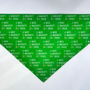 Dog Collar Bandana Over the Collar - Green Christmas Dog Sayings Santa Paws Naughty/Nice/I tried List by LittleArrowDesigns via Spoonflower