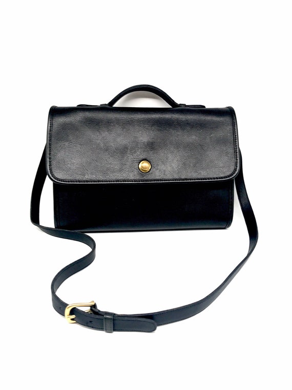 Vintage Coach Bag Black Avenue Top Handle Handbag Brass Button Gold Tone Hardware Adjustable Removable Leather Strap Made in United States Etsy Ireland