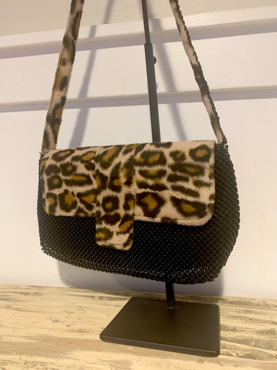 Vintage Leopard Handbag/ Black Beaded Handbag/ Le… - image 7