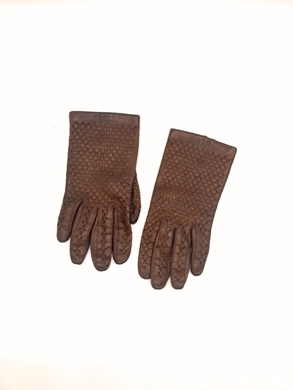 Vintage Ladies Driving Gloves Brown Fully Lined S… - image 9