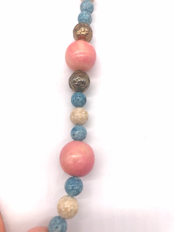 Heart Necklace Beaded Rainbow Pastel Stone Cerami… - image 5