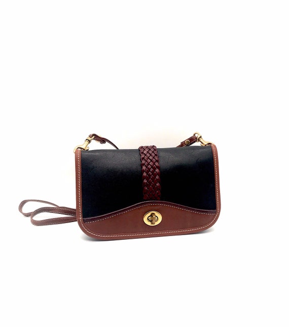 Black And Brown Leather Crossbody Handbag Braided… - image 1