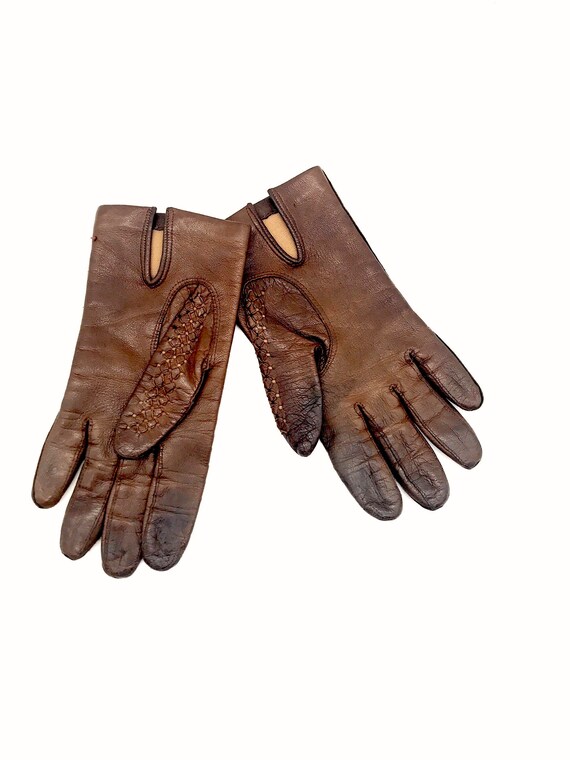 Vintage Ladies Driving Gloves Brown Fully Lined S… - image 8