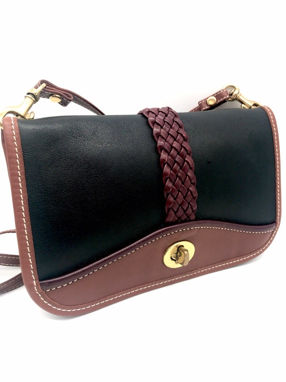 Black And Brown Leather Crossbody Handbag Braided… - image 3