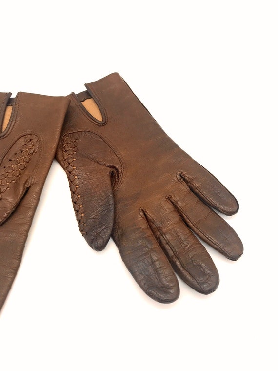 Vintage Ladies Driving Gloves Brown Fully Lined S… - image 6