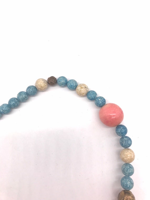 Heart Necklace Beaded Rainbow Pastel Stone Cerami… - image 7