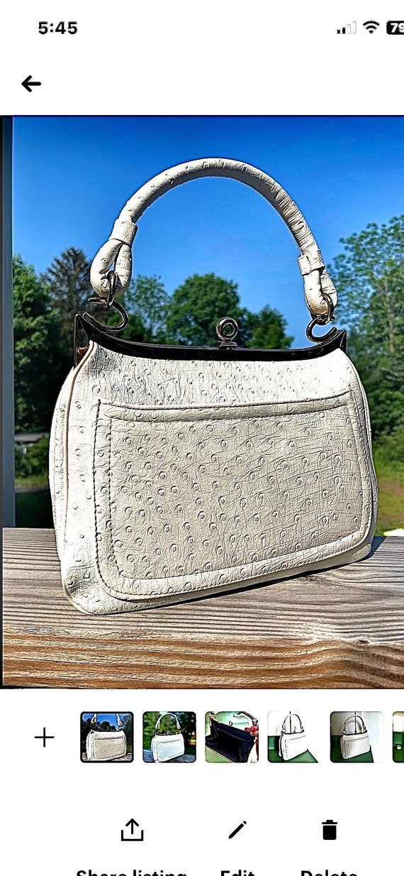 Vintage Ostrich Texture White Top Handle Handbag G