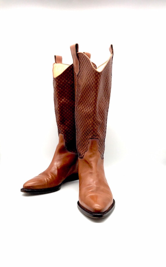 Joan an David couture boots 9m British tan brown 9