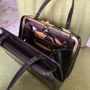 Vintage 50s Hard Case Bag Dark Brown With Coin Purse And Mirror