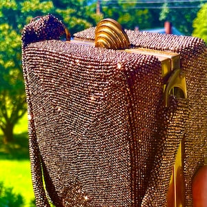Vintage Glass Seed Beaded Box Bag Top Handle 30s 40s Bronze Copper Gold