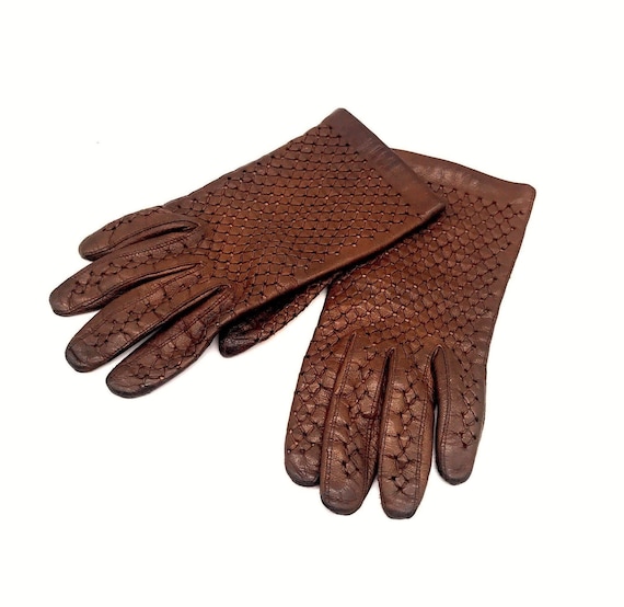 Vintage Ladies Driving Gloves Brown Fully Lined S… - image 1