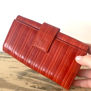Leather Trifold Wallet Orange Red LA Fontana