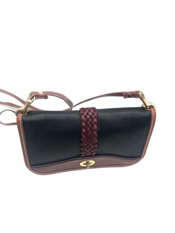 Black And Brown Leather Crossbody Handbag Braided… - image 4