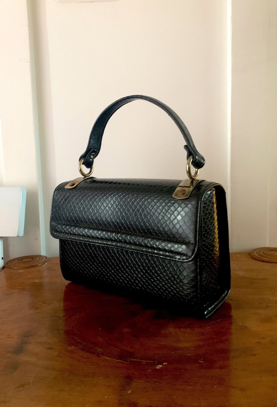 BLACK LEATHER QUILTED BRIEFCASE WITH GOLD-TONE