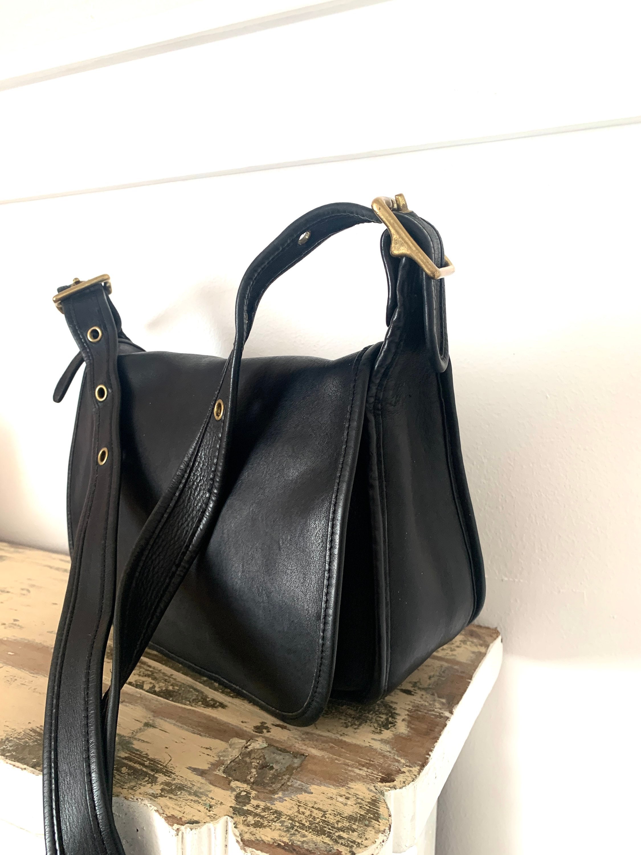 Vintage Coach Bag Black Crossbody Saddle Bag Adjustable Shoulder