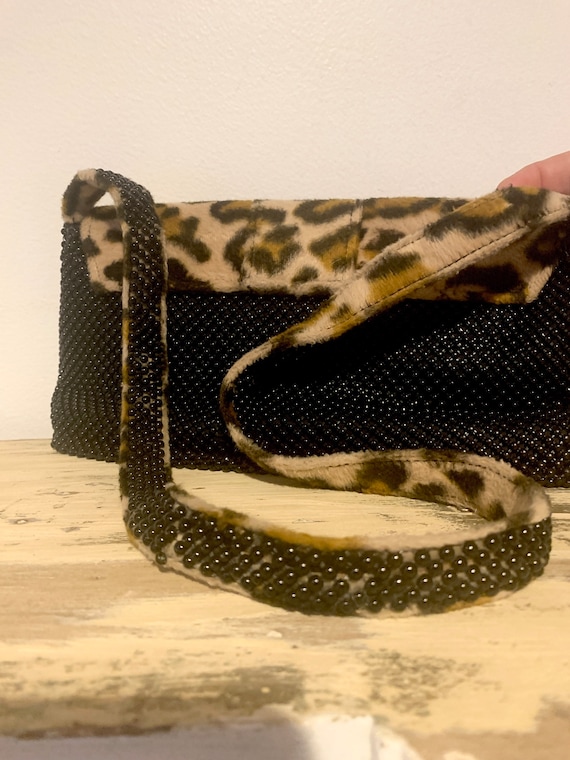 Vintage Leopard Handbag/ Black Beaded Handbag/ Le… - image 6