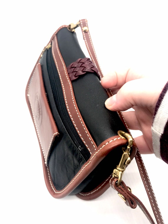 Black And Brown Leather Crossbody Handbag Braided… - image 2