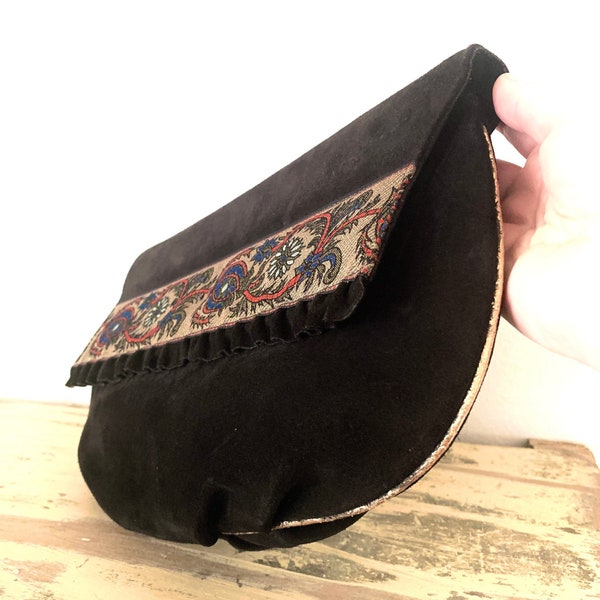 Black Clutch/ Suede Clutch/ Large Clutch/ Embroidered Bag