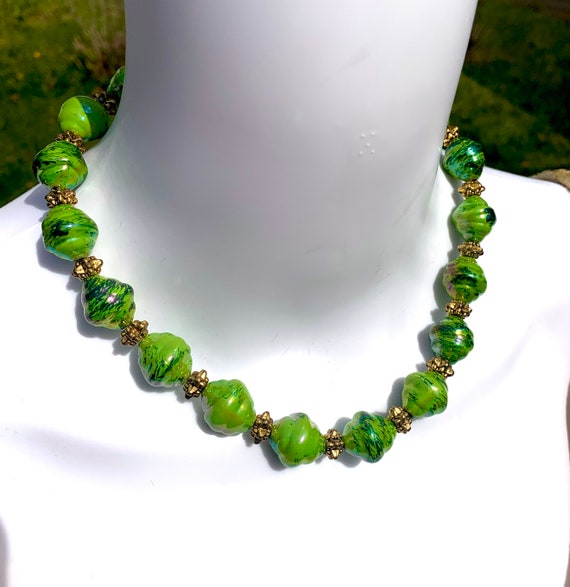 Brighton Beaded Necklace Green Gold Iridescent Pin