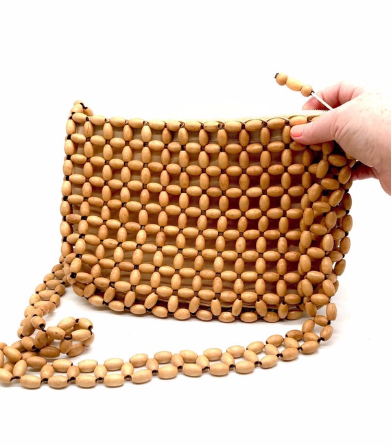 Vintage Wooden Bead Handbag 60s 70s - image 1