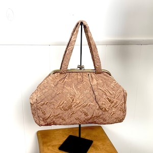 1940s Handbag Extra Large Fabric Soft Body Gold Tone Hardware