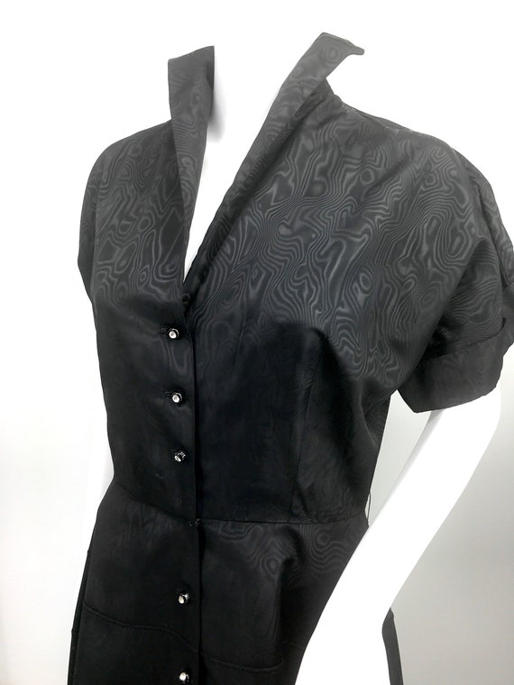 50s dress vintage black taffeta button down belte… - image 2