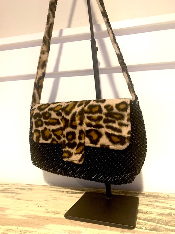 Vintage Leopard Handbag/ Black Beaded Handbag/ Le… - image 9